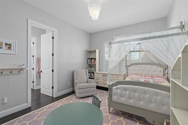 Bedroom, Chandelier, Interior, Wood Texture Flooring