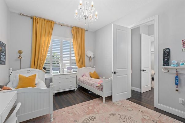 Bedroom, Chandelier, Interior, Wood Texture Flooring