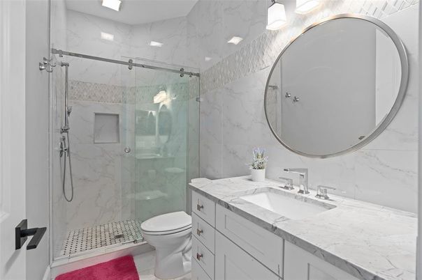 Bathroom, Glass Shower, Interior, Marble Walls
