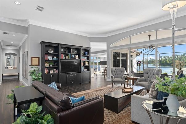 Interior, Living room, Recessed Lighting, Water, Wood Texture Flooring