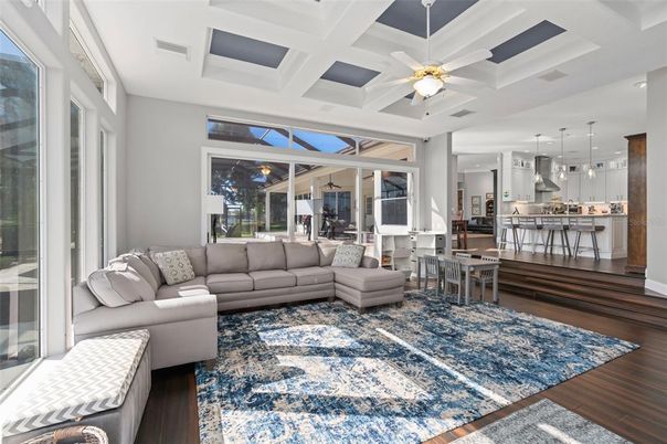 Interior, Kitchen, Living room, Pendant Lights, Recessed Lighting, Wood Texture Flooring
