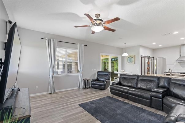 Interior, Kitchen, Living room, Pendant Lights, Recessed Lighting, Wood Texture Flooring