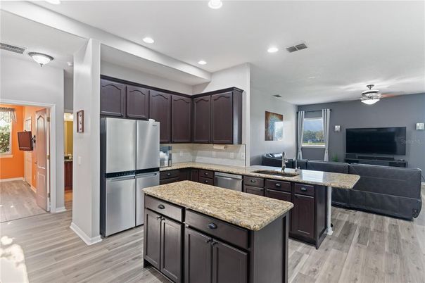 Interior, Kitchen, Recessed Lighting, Wood Texture Flooring