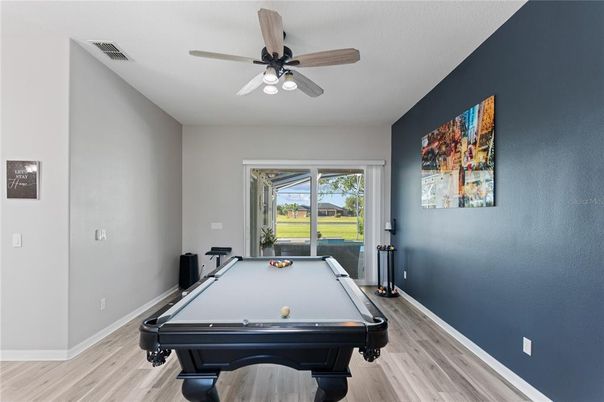 Billiard Table, Game Room, Interior, Wood Texture Flooring