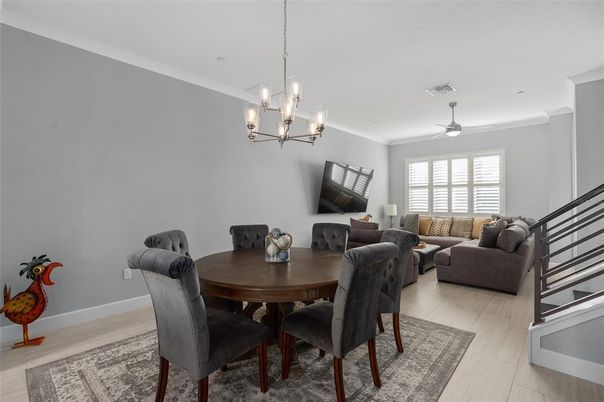 Chandelier, Dining room, Interior, Living room, Pendant Lights, Wood Texture Flooring