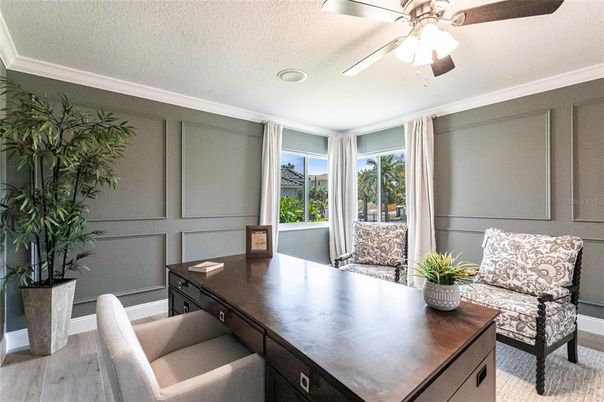 Home Office, Interior, Recessed Lighting, Wood Texture Flooring