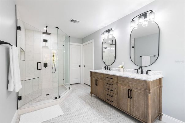Bathroom, Dual Sink Vanities, Glass Shower, Interior
