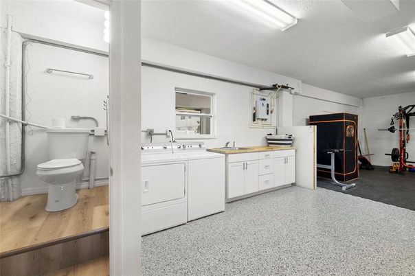 Bathroom, Interior, Washer, Wood Texture Flooring