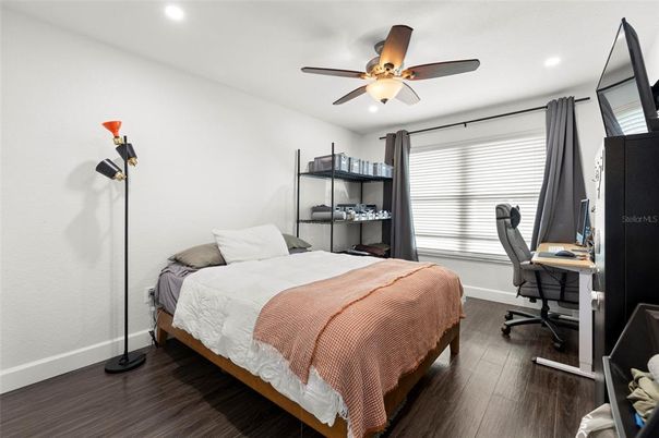 Bedroom, Home Office, Interior, Recessed Lighting, Wood Texture Flooring