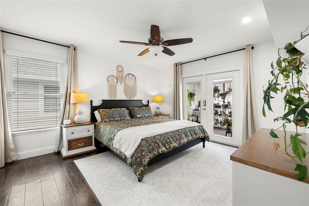 Bedroom, Interior, Recessed Lighting, Wood Texture Flooring