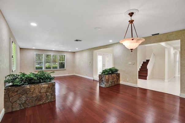 Bedroom, Fireplace, Interior, Recessed Lighting, Wood Texture Flooring
