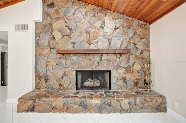 Fireplace, Interior, Stone Walls, Wooden Ceilings