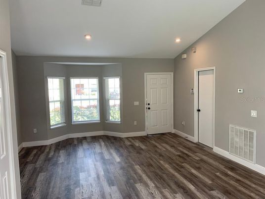 Empty room, Interior, Recessed Lighting, Wood Texture Flooring