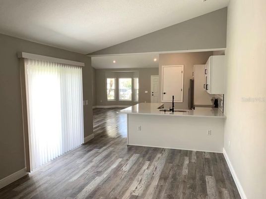 Interior, Kitchen, Recessed Lighting, Wood Texture Flooring