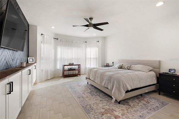 Bedroom, Interior, Recessed Lighting, Wood Texture Flooring