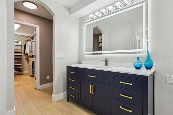 Bathroom, Dual Sink Vanities, Interior, Walk-in Closets, Wood Texture Flooring