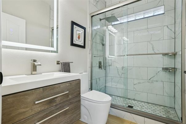Bathroom, Glass Shower, Interior, Marble Walls