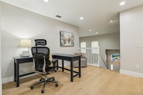 Home Office, Interior, Recessed Lighting, Wood Texture Flooring