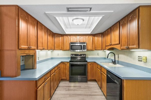 Interior, Kitchen, Stainless Steel Appliances, Wood Texture Flooring