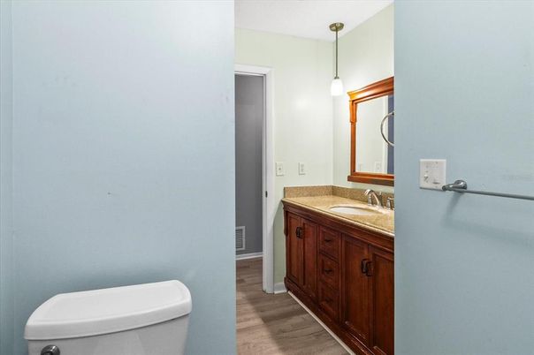 Bathroom, Interior, Pendant Lights, Wood Texture Flooring