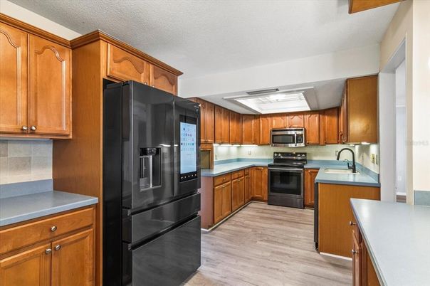 Interior, Kitchen, Stainless Steel Appliances, Wood Texture Flooring
