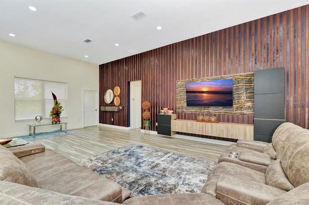Interior, Living room, Recessed Lighting, Wood Texture Flooring