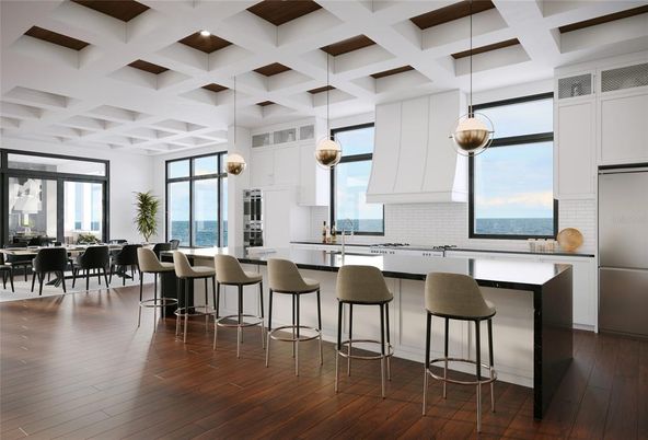 Interior, Kitchen, Pendant Lights, Stainless Steel Appliances, Water, Wood Texture Flooring