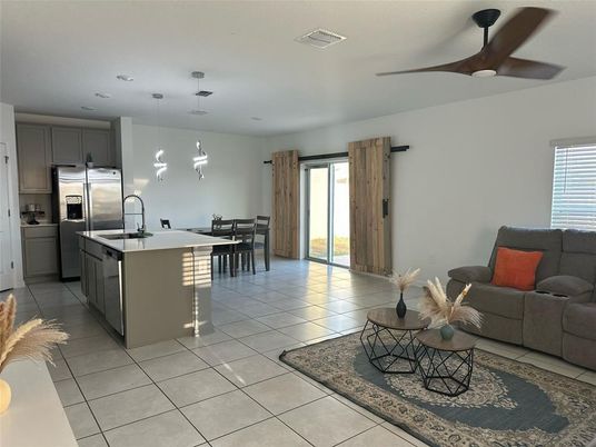 Dining room, Interior, Kitchen, Living room, Pendant Lights, Recessed Lighting, Stainless Steel Appliances