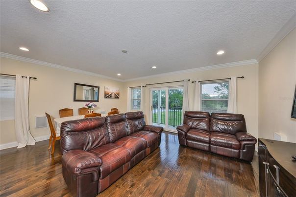 Interior, Living room, Recessed Lighting, Wood Texture Flooring