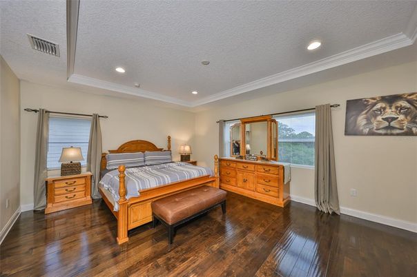Bedroom, Interior, Recessed Lighting, Wood Texture Flooring