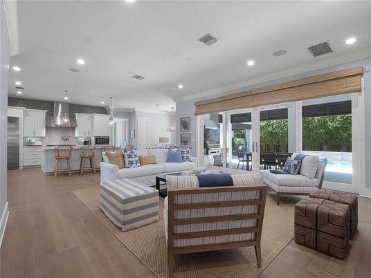 Interior, Kitchen, Living room, Pendant Lights, Recessed Lighting, Stainless Steel Appliances, Wood Texture Flooring