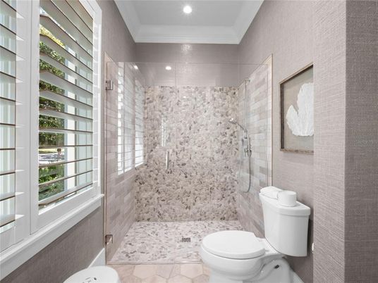 Bathroom, Glass Shower, Interior, Recessed Lighting