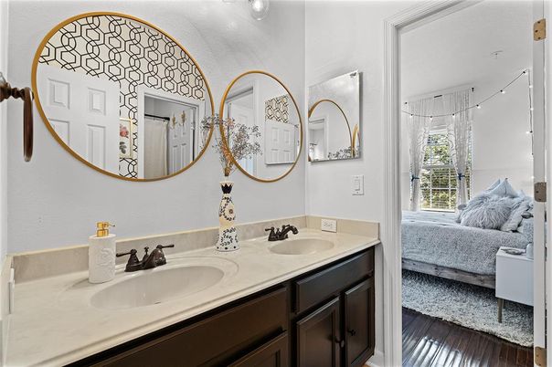 Bathroom, Bedroom, Dual Sink Vanities, Interior, Wood Texture Flooring