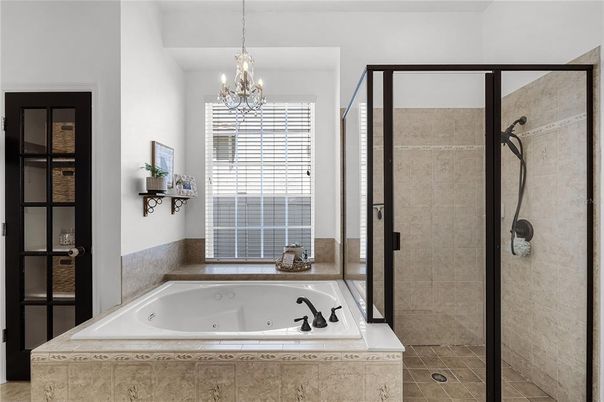 Bathroom, Chandelier, Glass Shower, Interior