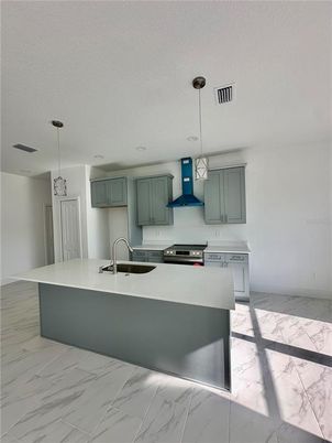 Interior, Kitchen, Marble, Pendant Lights, Recessed Lighting, Stainless Steel Appliances