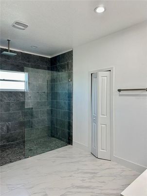Bathroom, Glass Shower, Interior, Marble, Recessed Lighting