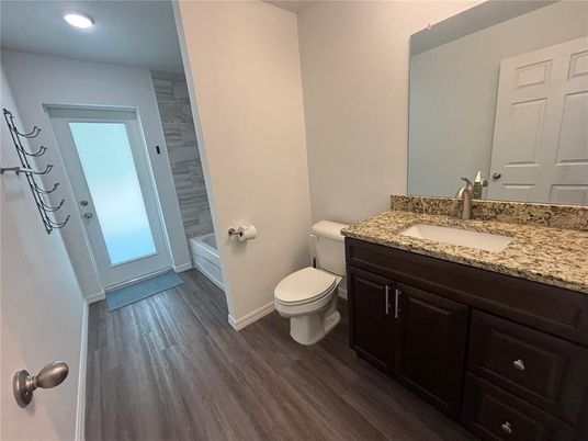 Bathroom, Interior, Recessed Lighting, Wood Texture Flooring