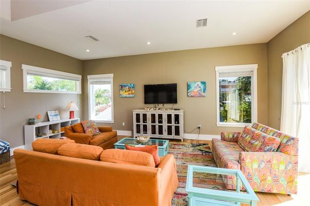 Interior, Living room, Recessed Lighting, Wood Texture Flooring
