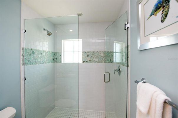 Bathroom, Glass Shower, Interior, Recessed Lighting