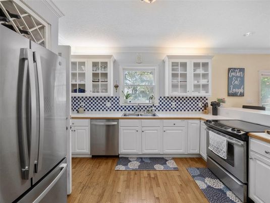 Interior, Kitchen, Stainless Steel Appliances, Wood Texture Flooring