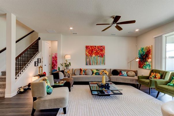 Interior, Living room, Recessed Lighting, Wood Texture Flooring