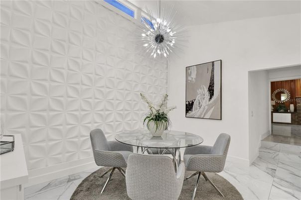 Dining room, Interior, Marble, Pendant Lights