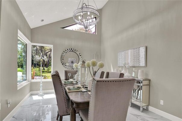 Dining room, Interior, Marble, Pendant Lights