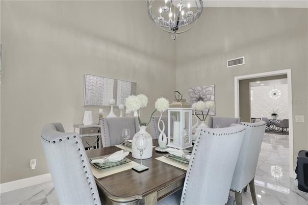 Chandelier, Dining room, Interior, Marble