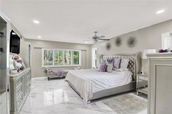 Bedroom, Interior, Marble, Recessed Lighting
