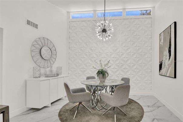 Dining room, Interior, Marble, Pendant Lights