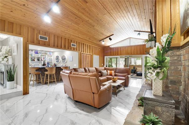 Fireplace, Interior, Living room, Marble, Wooden Ceilings, Wooden Walls