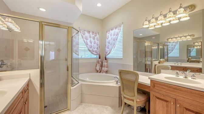 Bathroom, Dual Sink Vanities, Glass Shower, Interior, Recessed Lighting