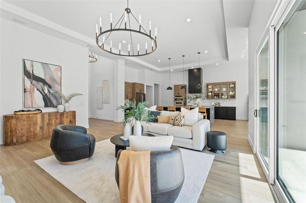 Interior, Kitchen, Living room, Pendant Lights, Recessed Lighting, Stainless Steel Appliances, Wood Texture Flooring