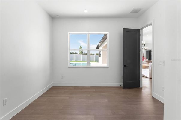 Empty room, Interior, Recessed Lighting, Wood Texture Flooring